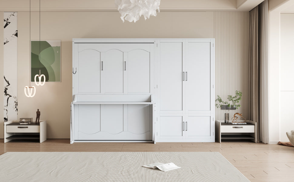 Queen Size Murphy Bed Wall Bed with Closet,White(OLD SKU:LP000581AAK)