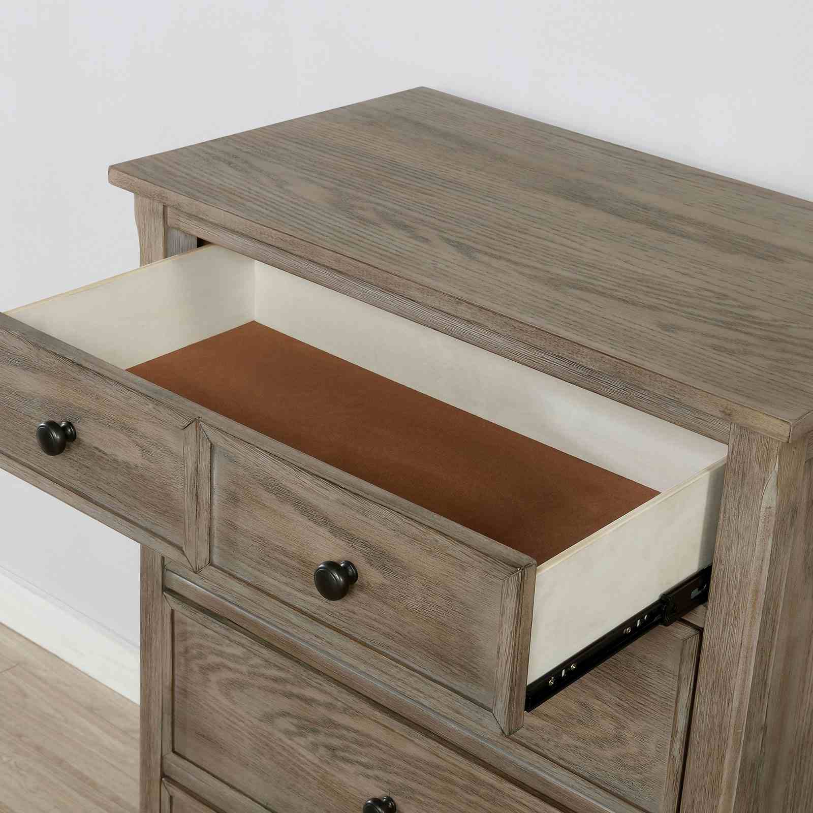 Wire-Brushed Warm Gray 1pc Chest Of Drawers Round Pull Knobs Wood Grain Texture Bedroom Furniture