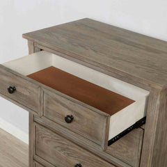 Wire-Brushed Warm Gray 1pc Chest Of Drawers Round Pull Knobs Wood Grain Texture Bedroom Furniture
