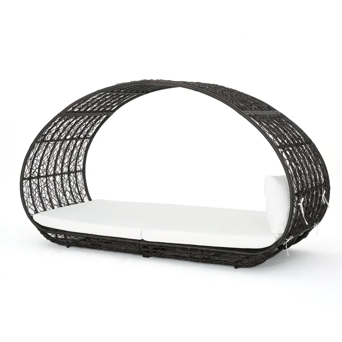 Lavina 91.25'' Wicker Outdoor Patio Canopy Daybed Water Resistant Cushion (Multibrown/White)