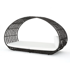 Lavina 91.25'' Wicker Outdoor Patio Canopy Daybed Water Resistant Cushion (Multibrown/White)