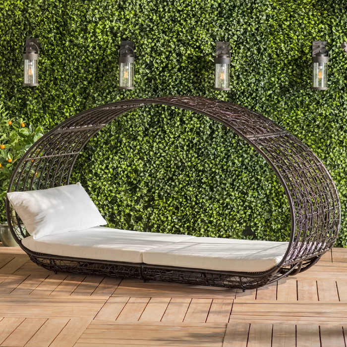 Lavina 91.25'' Wicker Outdoor Patio Canopy Daybed Water Resistant Cushion (Multibrown/White)