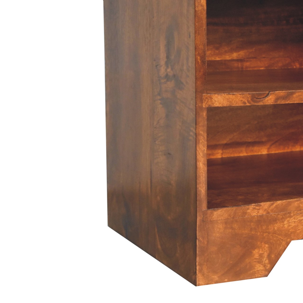 Solid Wood Retreat Chestnut Shoe Bench, Upholstered, 1-Drawer, 3-Shelves, Beige and Brown