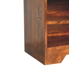Solid Wood Retreat Chestnut Shoe Bench, Upholstered, 1-Drawer, 3-Shelves, Beige and Brown