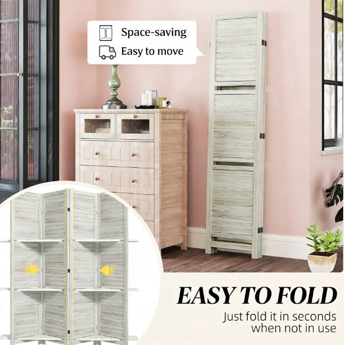 Privacy Screen Room Divider,Tall Wood Privacy Screen Room Divider with Folding Storage