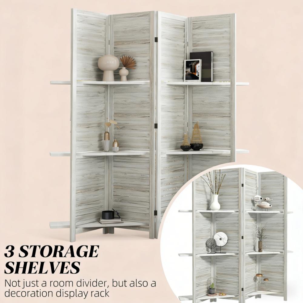 Privacy Screen Room Divider,Tall Wood Privacy Screen Room Divider with Folding Storage