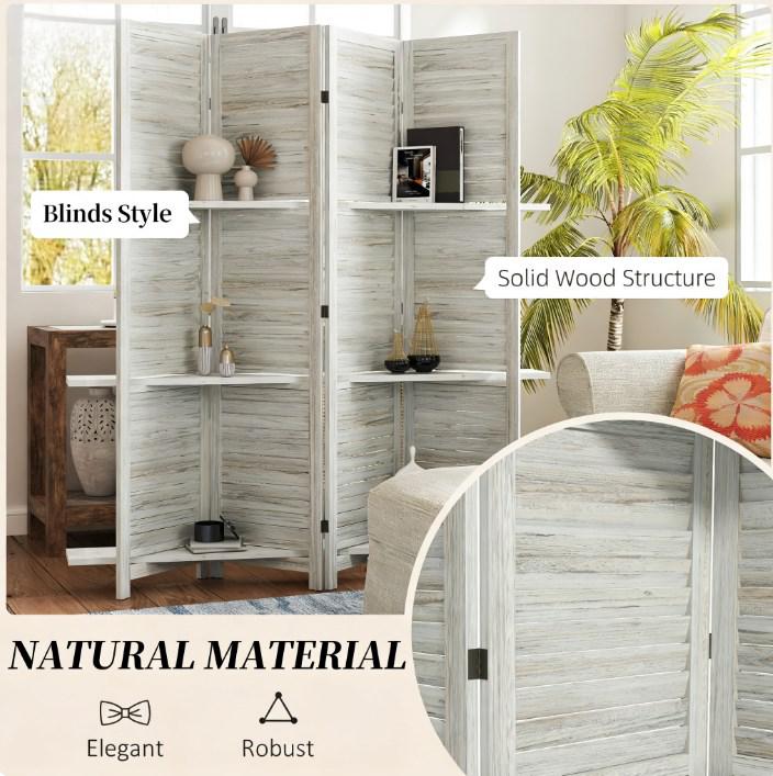 Privacy Screen Room Divider,Tall Wood Privacy Screen Room Divider with Folding Storage