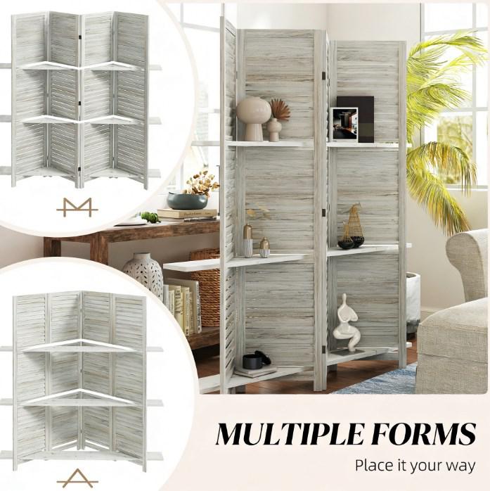 Privacy Screen Room Divider,Tall Wood Privacy Screen Room Divider with Folding Storage