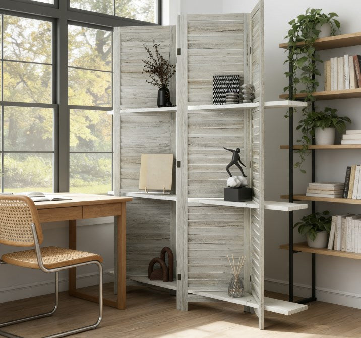 Privacy Screen Room Divider,Tall Wood Privacy Screen Room Divider with Folding Storage