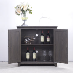Elegant sideboard with 2 acrylic mirrored doors Sideboard and Buffet with Storage, Hollow-Carved Accent Cabinet brown laminates and MDF substrate, spacious space adjustable shelf, living room, kitchen