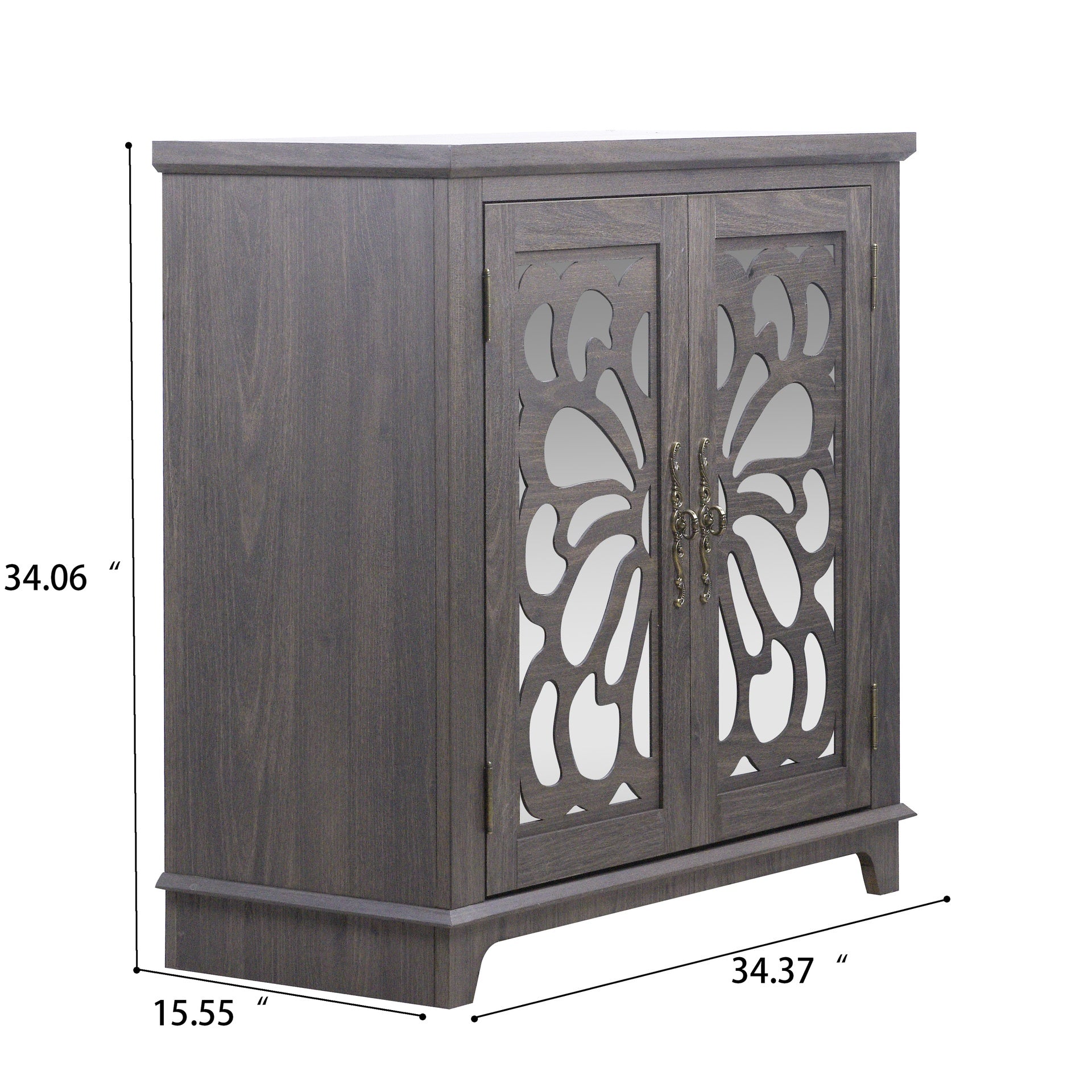 Elegant sideboard with 2 acrylic mirrored doors Sideboard and Buffet with Storage, Hollow-Carved Accent Cabinet brown laminates and MDF substrate, spacious space adjustable shelf, living room, kitchen