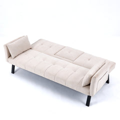 70-inch multi-functional cotton and linen sofa bed: foldable + cup holder + side storage, instantly switch between living room and bedroom