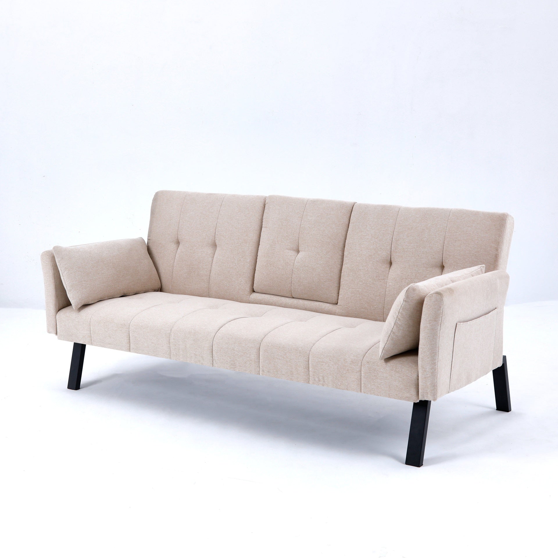 70-inch multi-functional cotton and linen sofa bed: foldable + cup holder + side storage, instantly switch between living room and bedroom