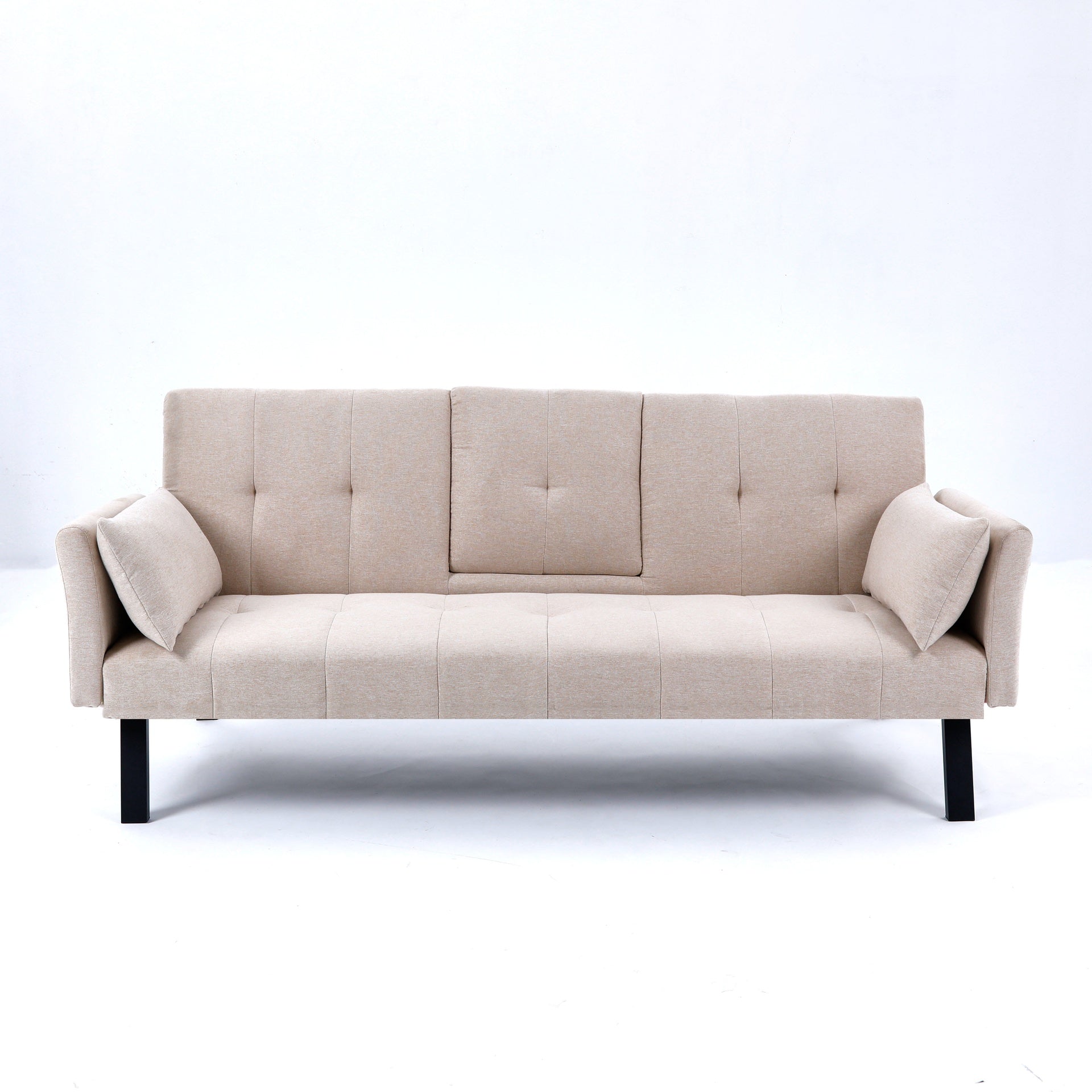 70-inch multi-functional cotton and linen sofa bed: foldable + cup holder + side storage, instantly switch between living room and bedroom