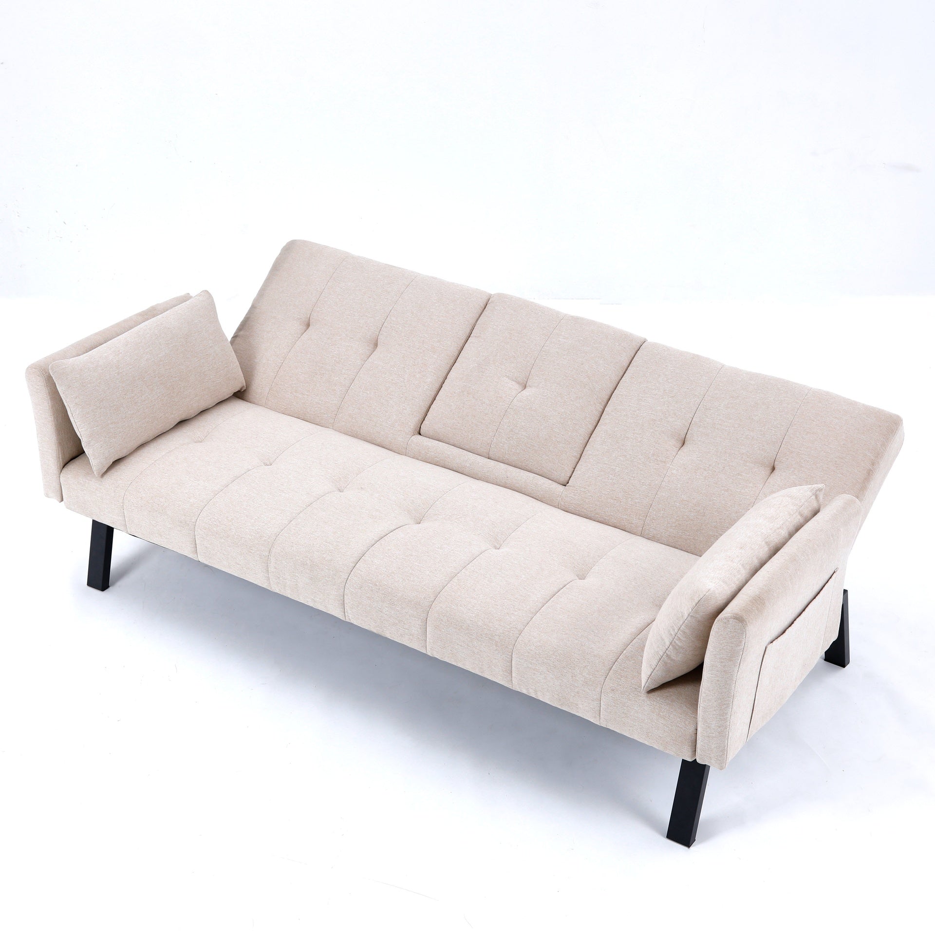 70-inch multi-functional cotton and linen sofa bed: foldable + cup holder + side storage, instantly switch between living room and bedroom