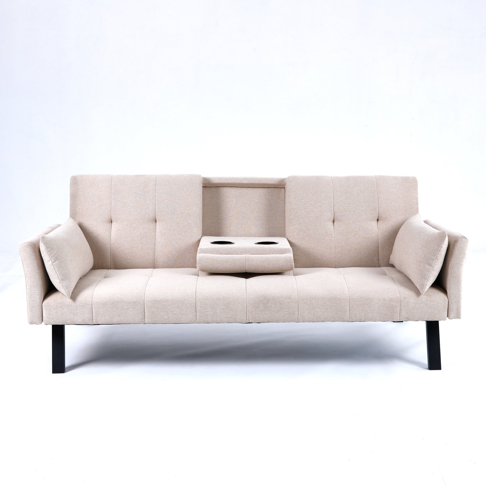 70-inch multi-functional cotton and linen sofa bed: foldable + cup holder + side storage, instantly switch between living room and bedroom