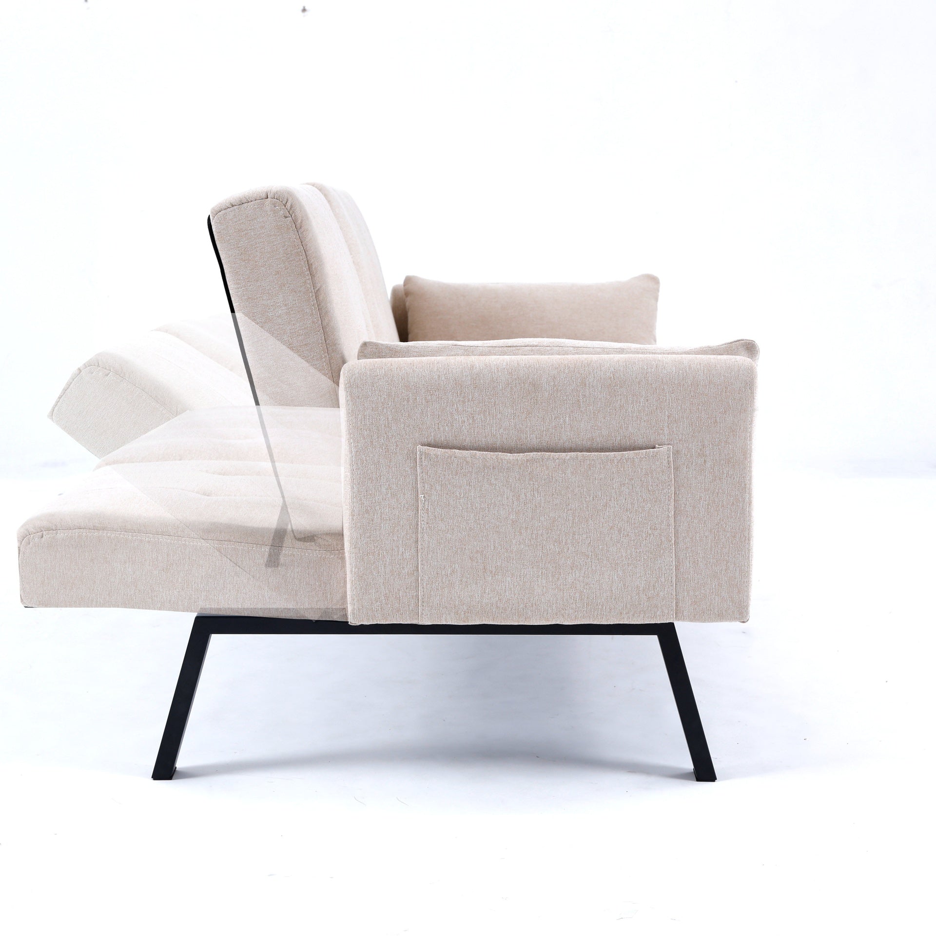 70-inch multi-functional cotton and linen sofa bed: foldable + cup holder + side storage, instantly switch between living room and bedroom