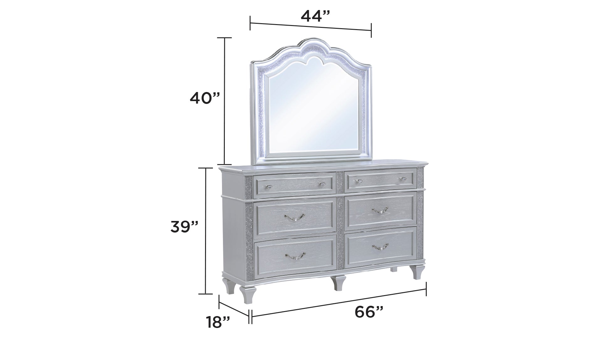 Mystic Contemporary Style Upholstered LED headboard Queen 4PC Bedroom Set made with Wood in Silver(NJ Inventory)