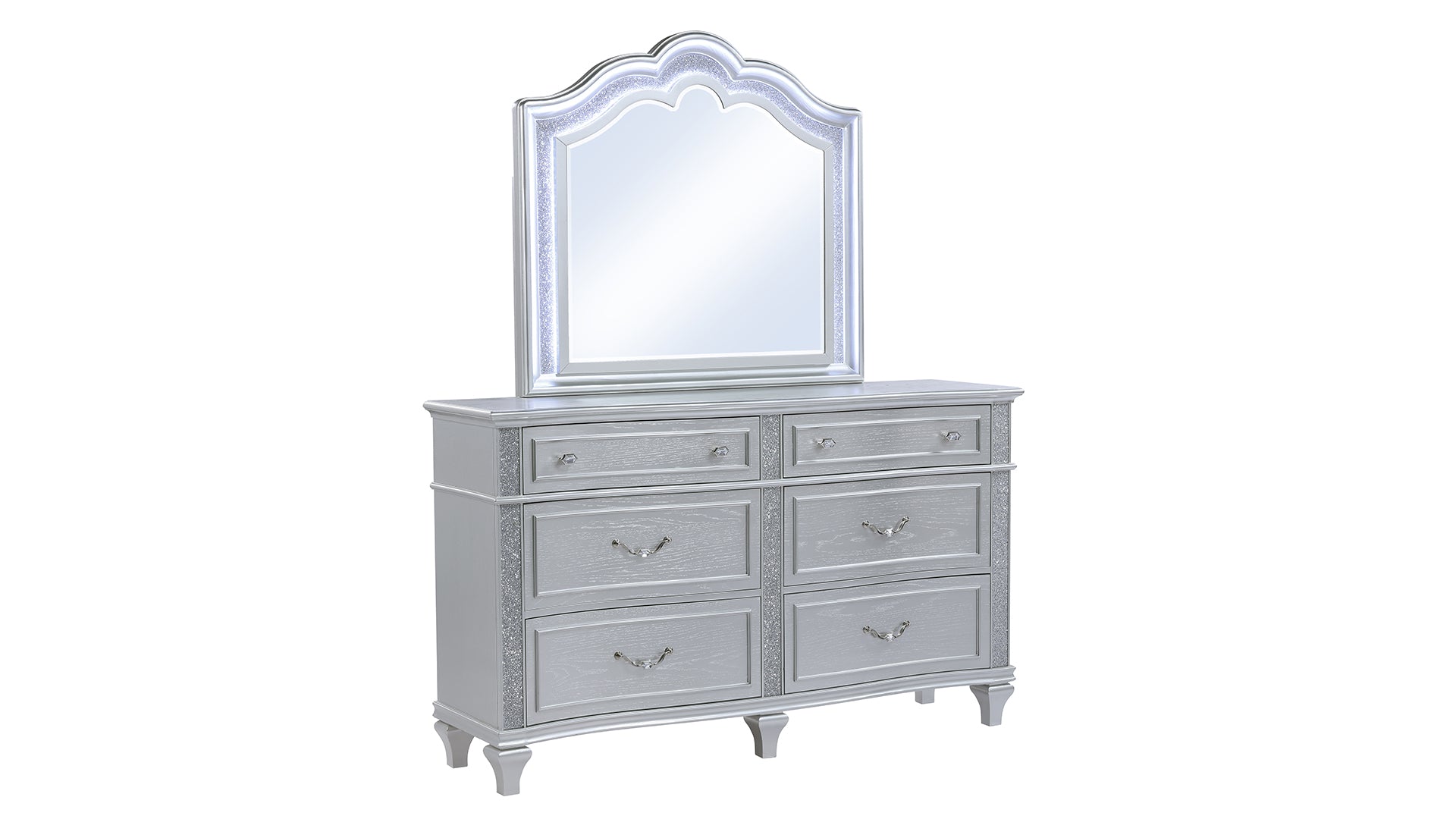 Mystic Contemporary Style Upholstered LED headboard Queen 4PC Bedroom Set made with Wood in Silver(NJ Inventory)