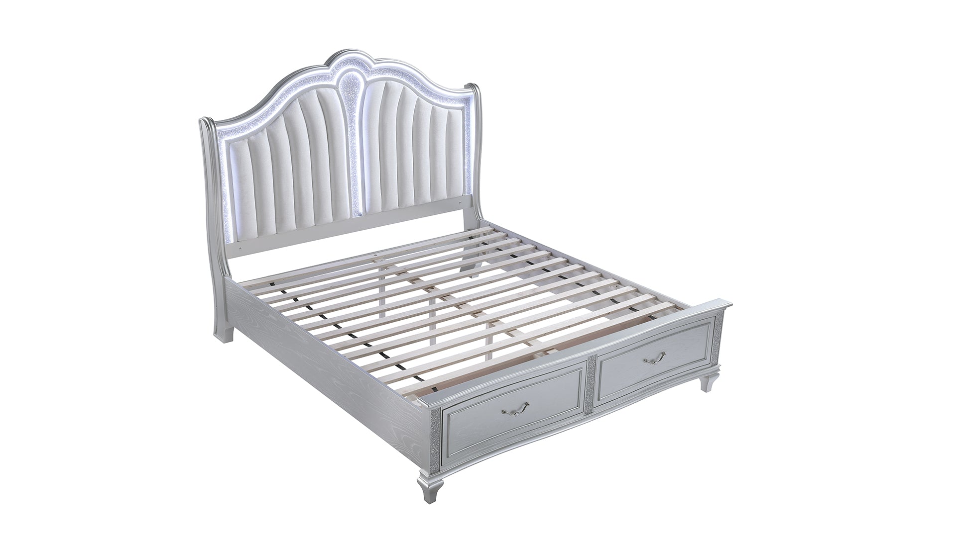 Mystic Contemporary Style Upholstered LED headboard Queen 4PC Bedroom Set made with Wood in Silver(NJ Inventory)