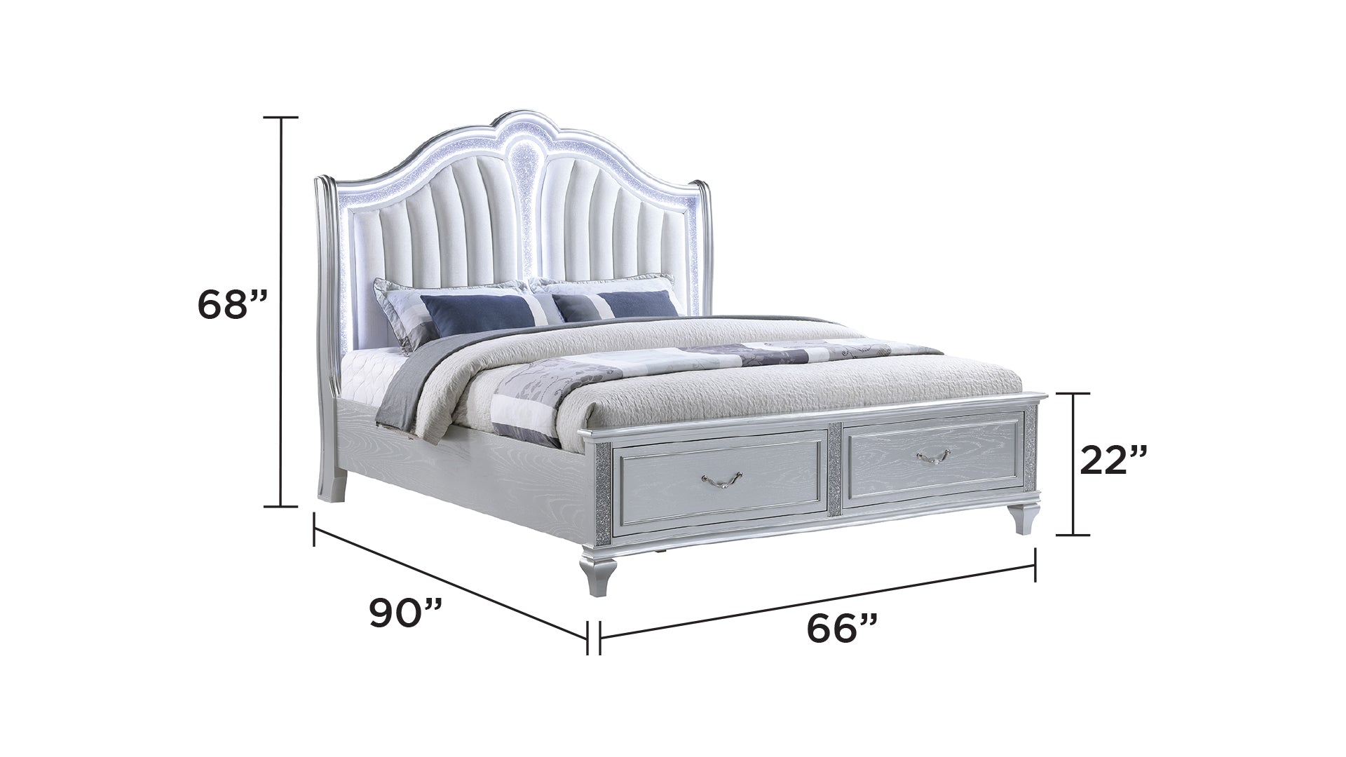 Mystic Contemporary Style Upholstered LED headboard Queen 4PC Bedroom Set made with Wood in Silver(NJ Inventory)
