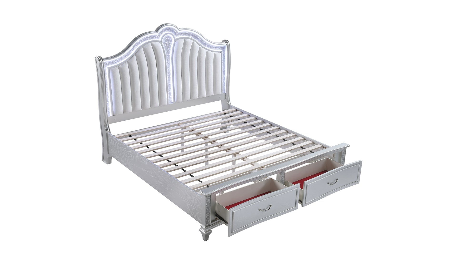 Mystic Contemporary Style Upholstered LED headboard Queen 4PC Bedroom Set made with Wood in Silver(NJ Inventory)