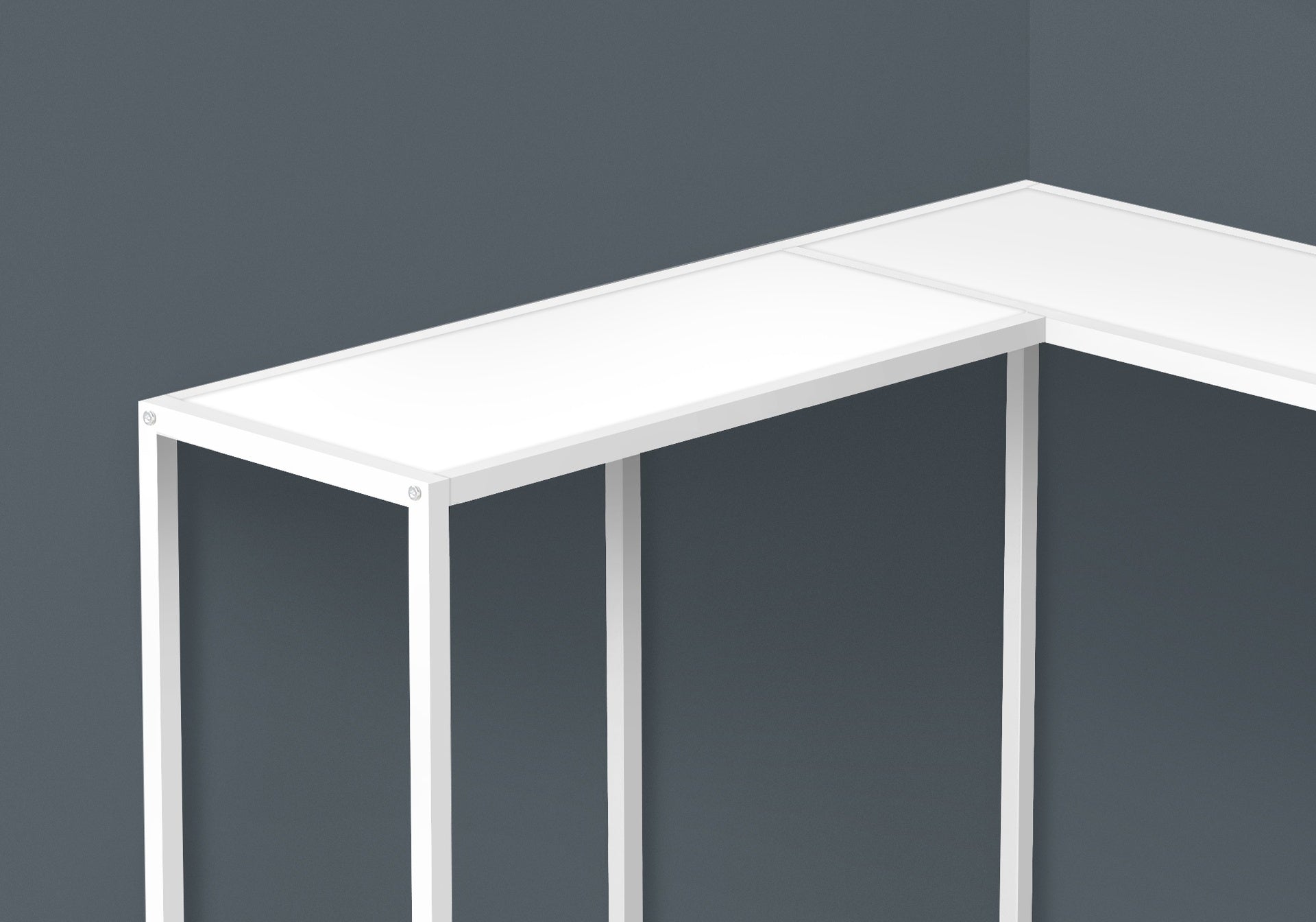 Accent Table, Console, Entryway, Narrow, Corner, Living Room, Bedroom, White Laminate, White Metal, Contemporary, Modern