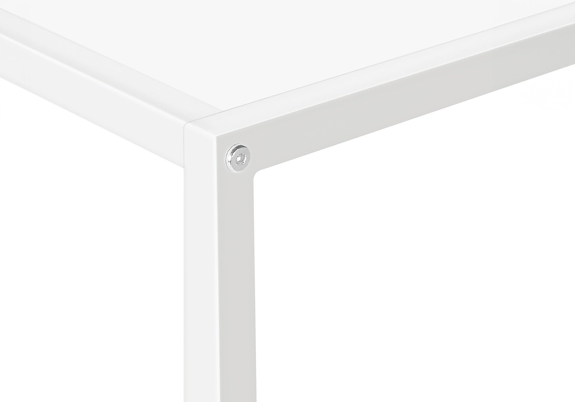 Accent Table, Console, Entryway, Narrow, Corner, Living Room, Bedroom, White Laminate, White Metal, Contemporary, Modern