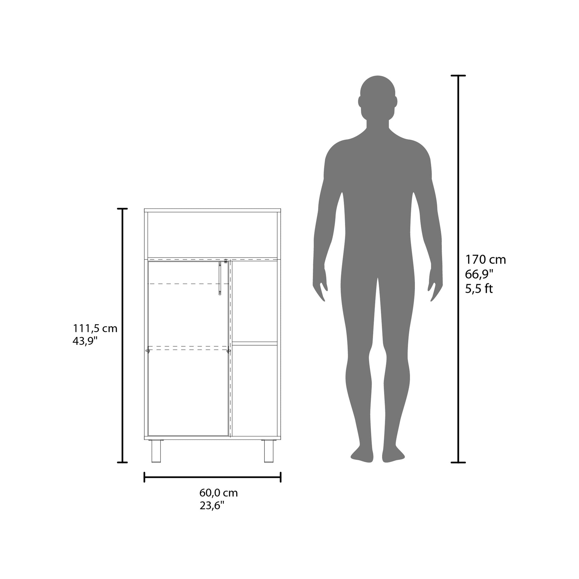 FM FURNITURE Blackwater Cabinet with Open Storage and 1 Door, White