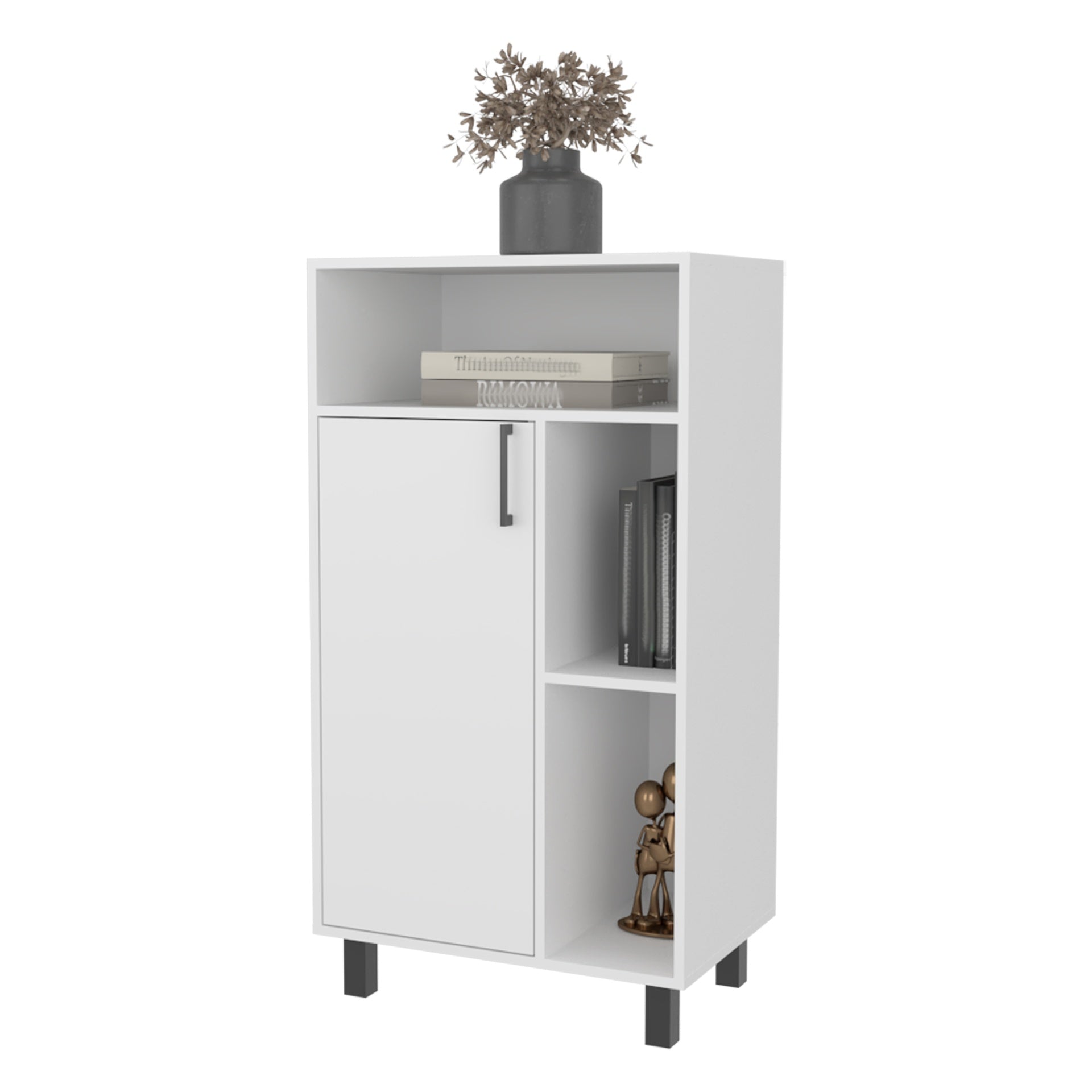 FM FURNITURE Blackwater Cabinet with Open Storage and 1 Door, White