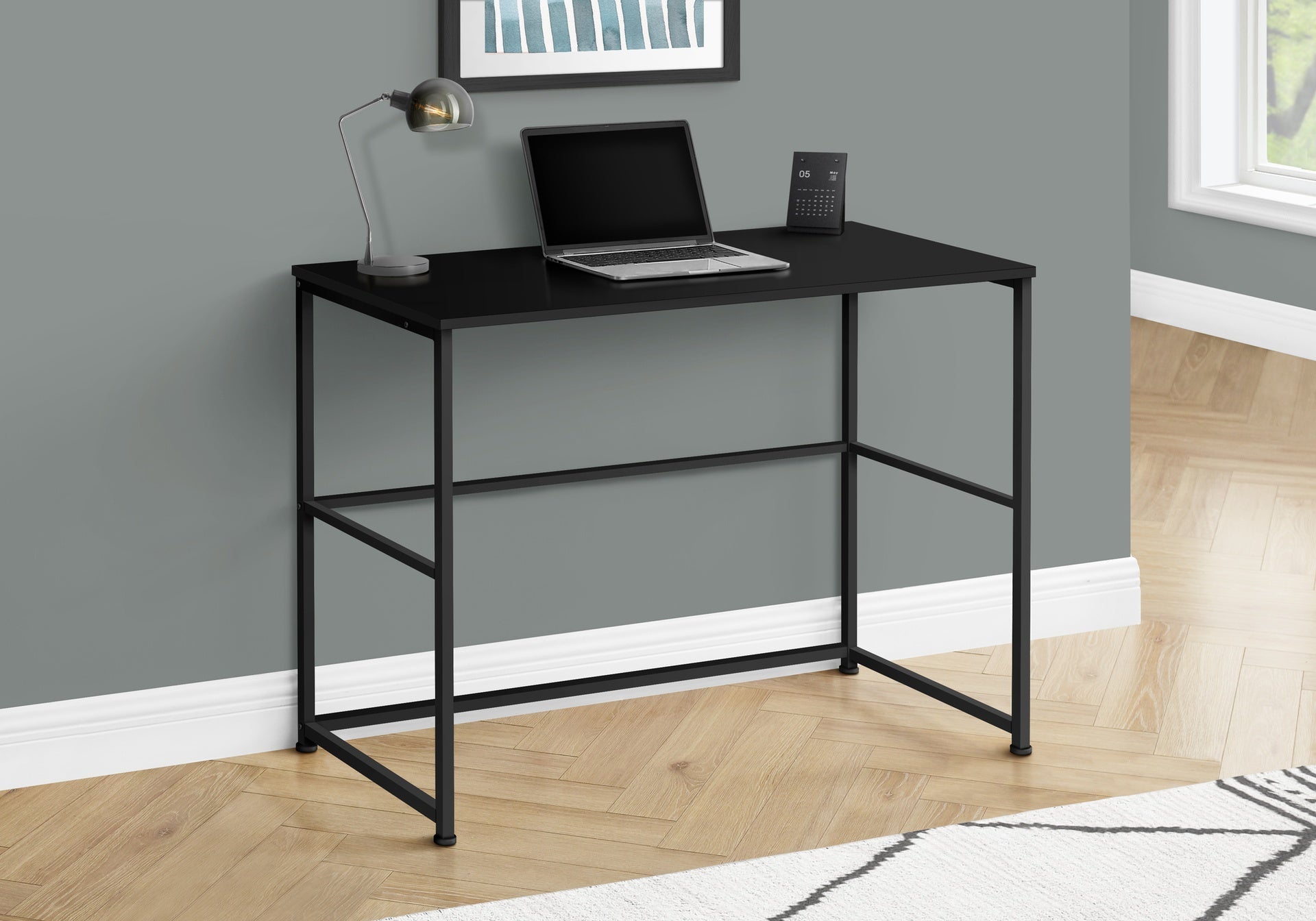Computer Desk, Home Office, Laptop, Left, Right Set-up, Storage Drawers, 40"l, Work, Black Laminate, Black Metal, Contemporary, Modern