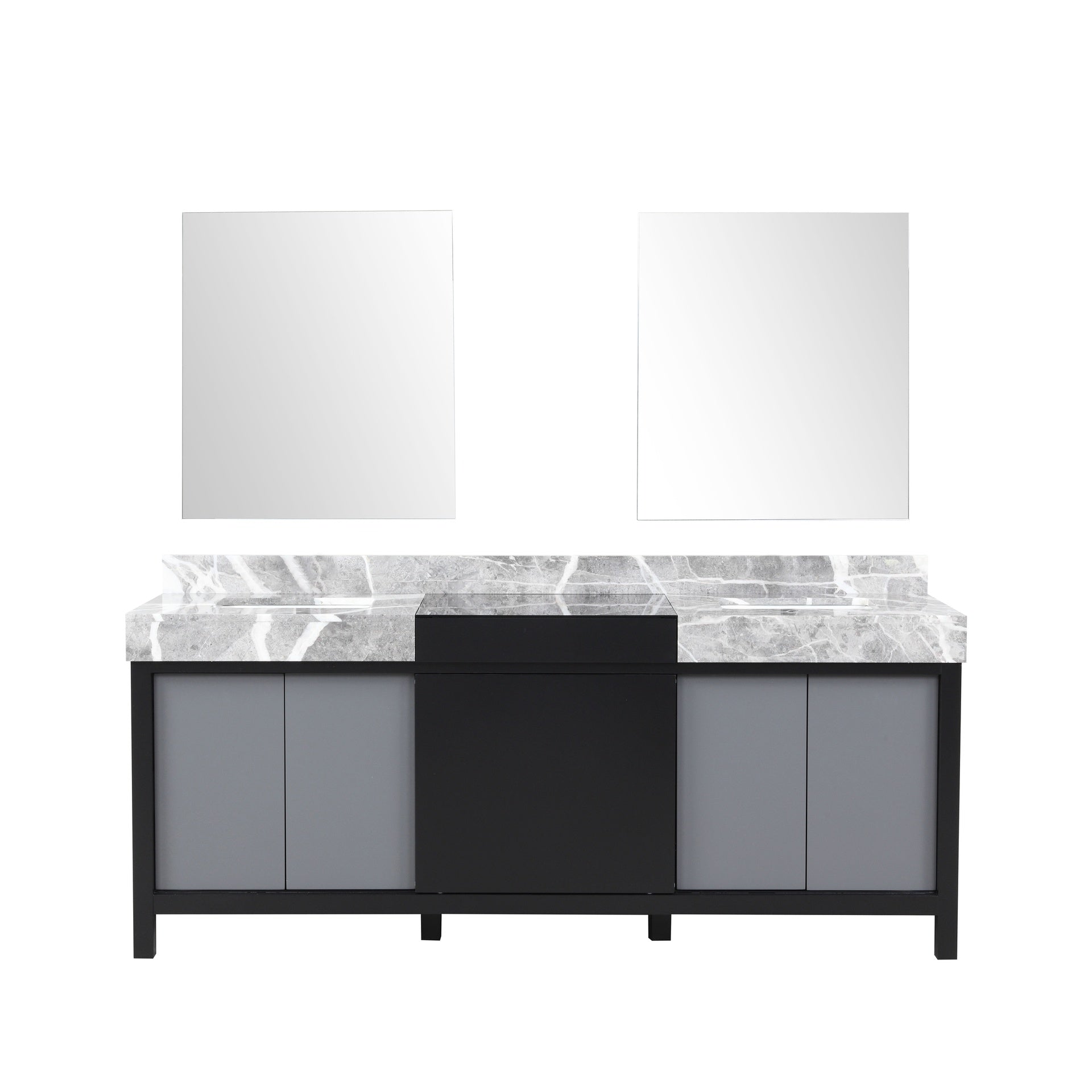 Black and Grey Double Bath Vanity 80 in. W x 22 in. D, Castle Grey Marble Top and 30 in. Mirrors