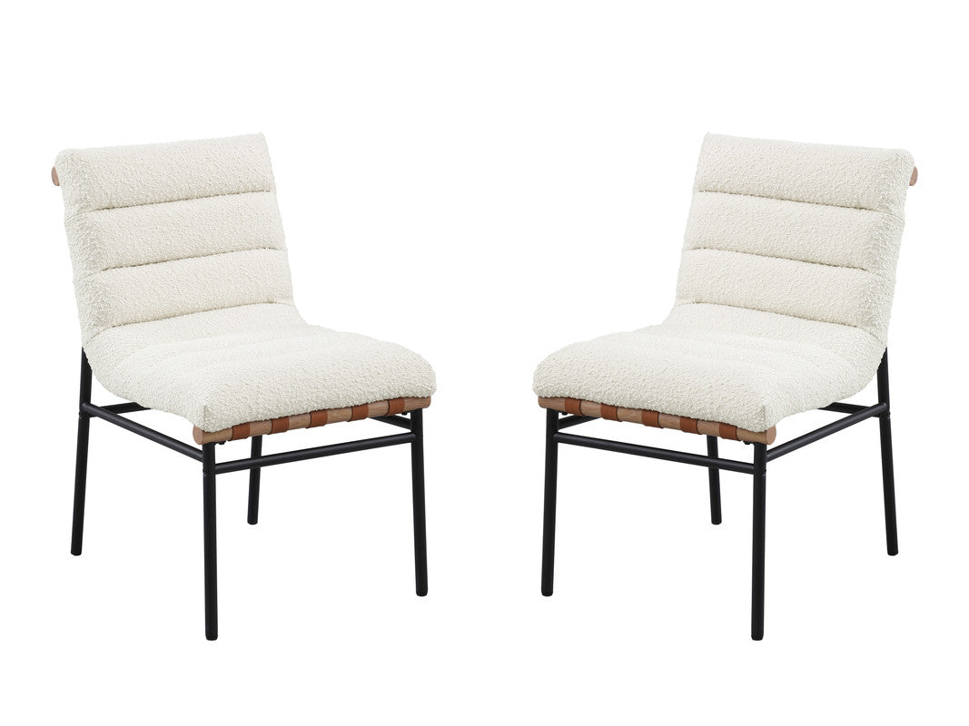Liana White Boucle Fabric Set of 2 Dining Chair with Black Iron Legs