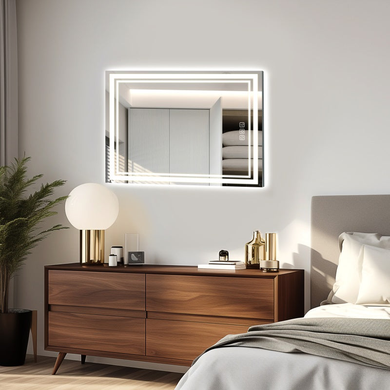 LED Bathroom Mirror 40" x 32" Front and Backlight, 5 Mins Defog, 5MM Full HD Reflected Wall Mounted Vanity Mirror, 3 Colors Stepless Dimmable, CRI90+, Memory Function (Plug-in/Hardwire)