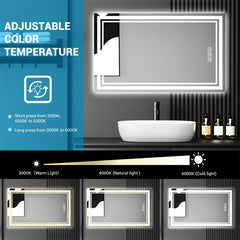 LED Bathroom Mirror 40" x 32" Front and Backlight, 5 Mins Defog, 5MM Full HD Reflected Wall Mounted Vanity Mirror, 3 Colors Stepless Dimmable, CRI90+, Memory Function (Plug-in/Hardwire)
