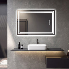 LED Bathroom Mirror 40" x 32" Front and Backlight, 5 Mins Defog, 5MM Full HD Reflected Wall Mounted Vanity Mirror, 3 Colors Stepless Dimmable, CRI90+, Memory Function (Plug-in/Hardwire)