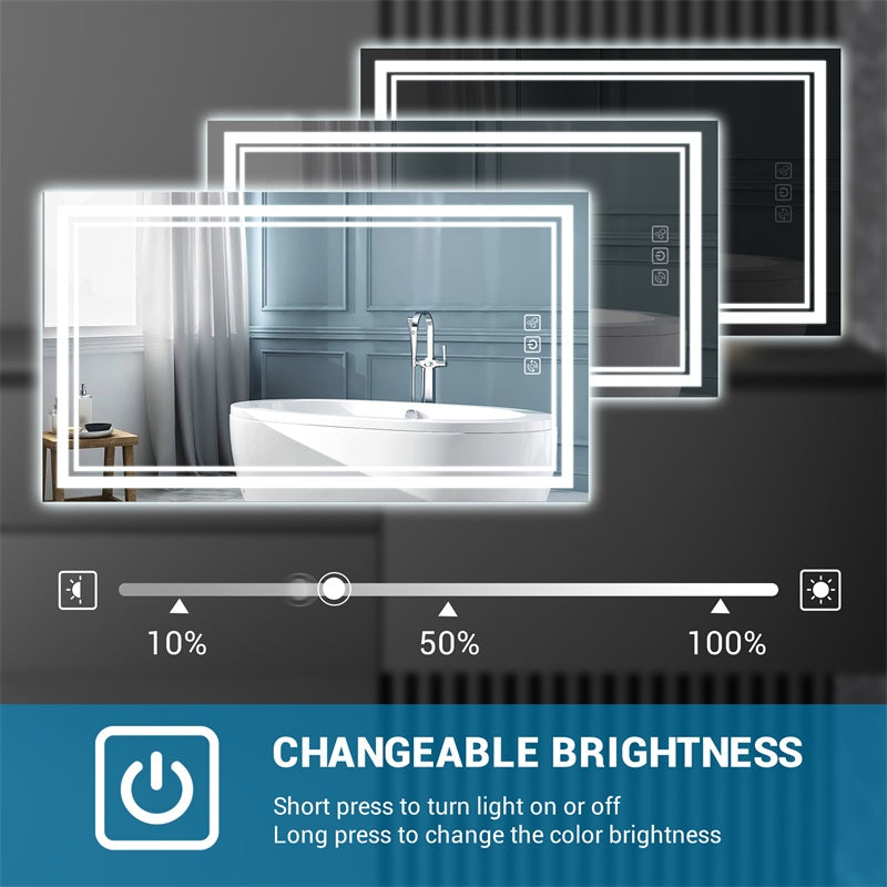 LED Bathroom Mirror 40" x 32" Front and Backlight, 5 Mins Defog, 5MM Full HD Reflected Wall Mounted Vanity Mirror, 3 Colors Stepless Dimmable, CRI90+, Memory Function (Plug-in/Hardwire)