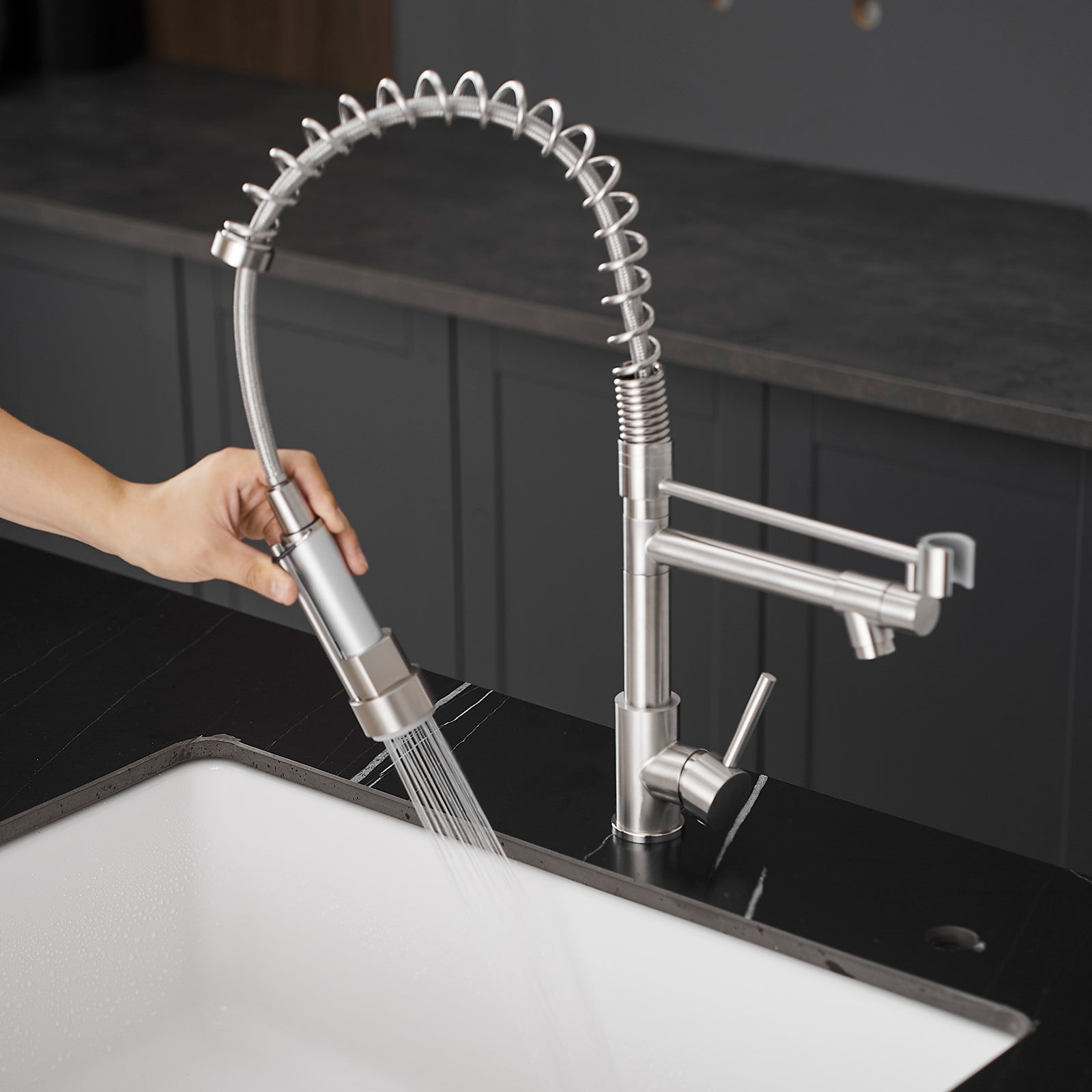 Commercial Kitchen Faucet with Pull Down Sprayer, Stainless Steel Single Handle Single Lever Kitchen Sink Faucet