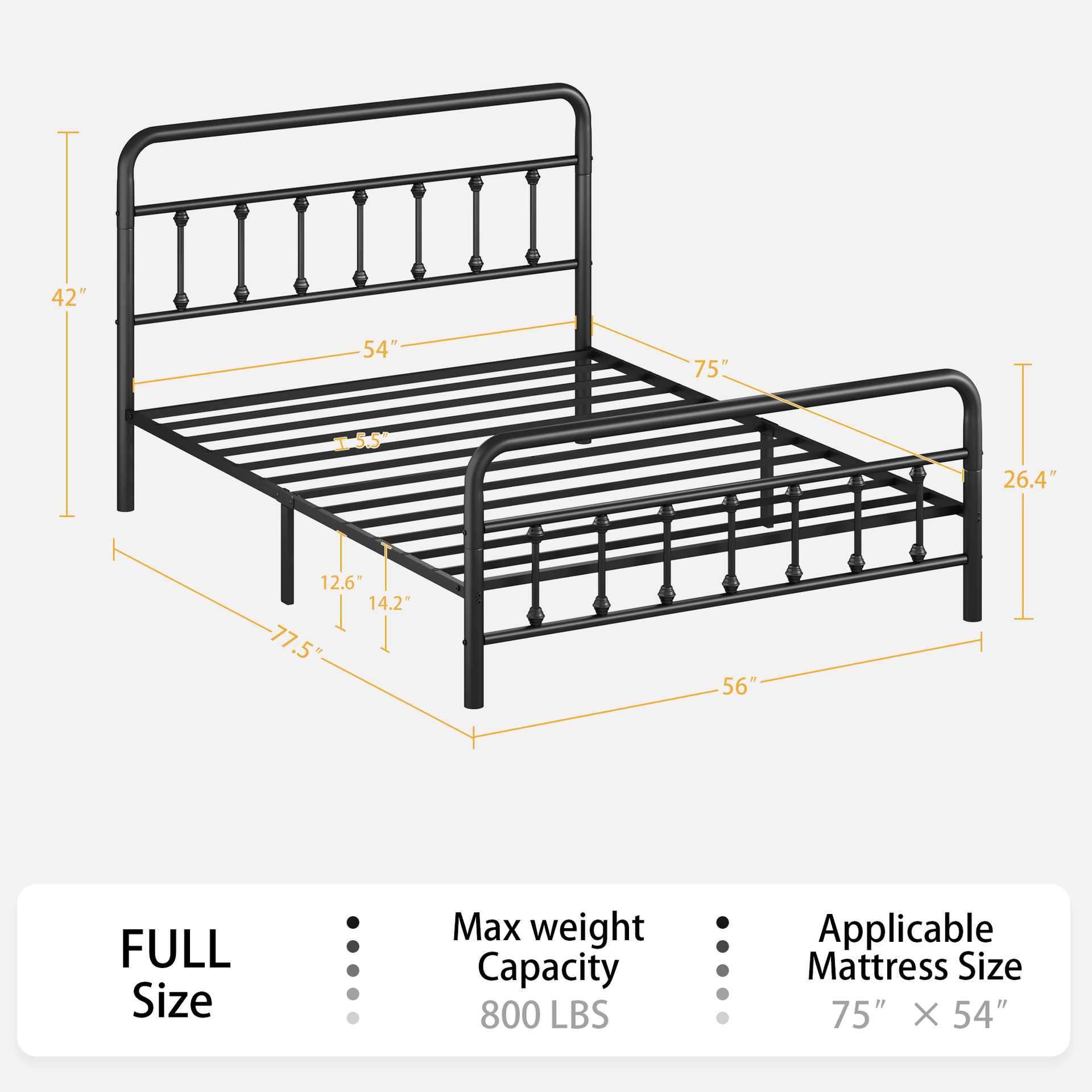 Metal Bed Frame,Full Size Bed Frame with Headboard,Structurally Stable, Under Bed Storage,No Box Spring Needed,Black