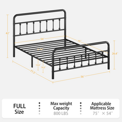 Metal Bed Frame,Full Size Bed Frame with Headboard,Structurally Stable, Under Bed Storage,No Box Spring Needed,Black