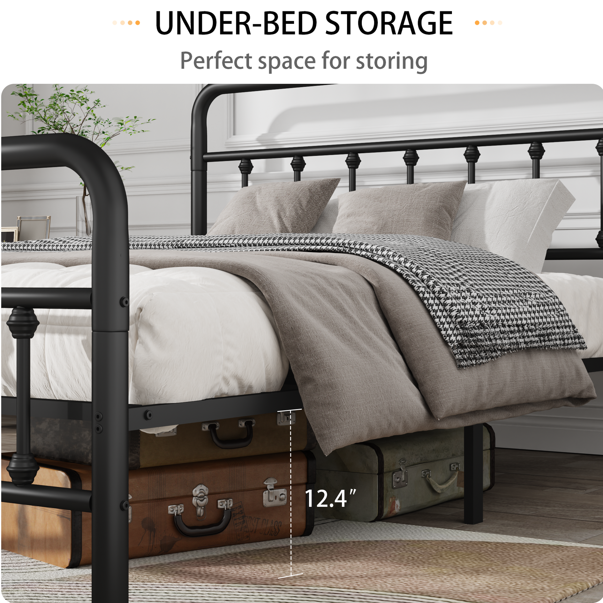 Metal Bed Frame,Full Size Bed Frame with Headboard,Structurally Stable, Under Bed Storage,No Box Spring Needed,Black