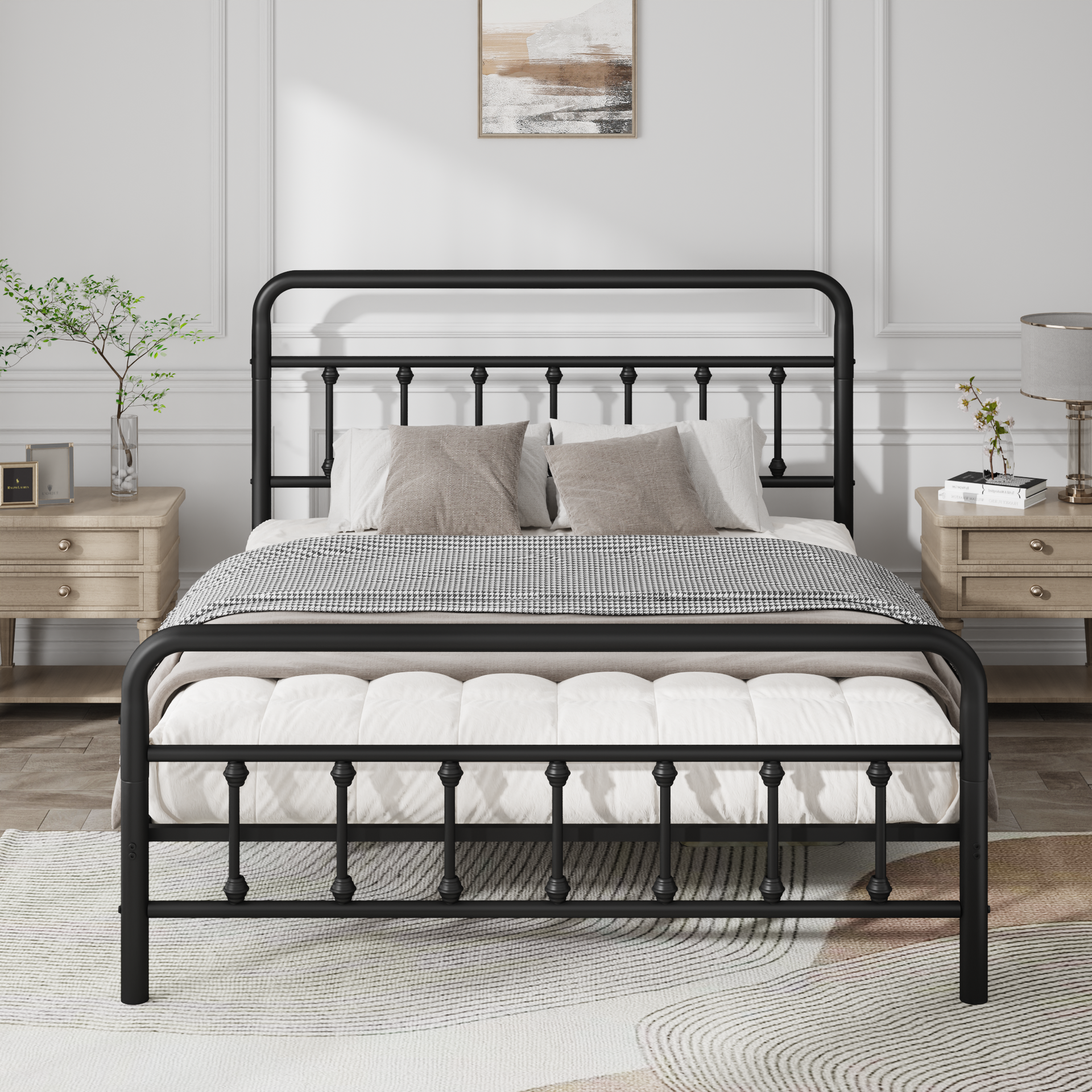 Metal Bed Frame,Full Size Bed Frame with Headboard,Structurally Stable, Under Bed Storage,No Box Spring Needed,Black
