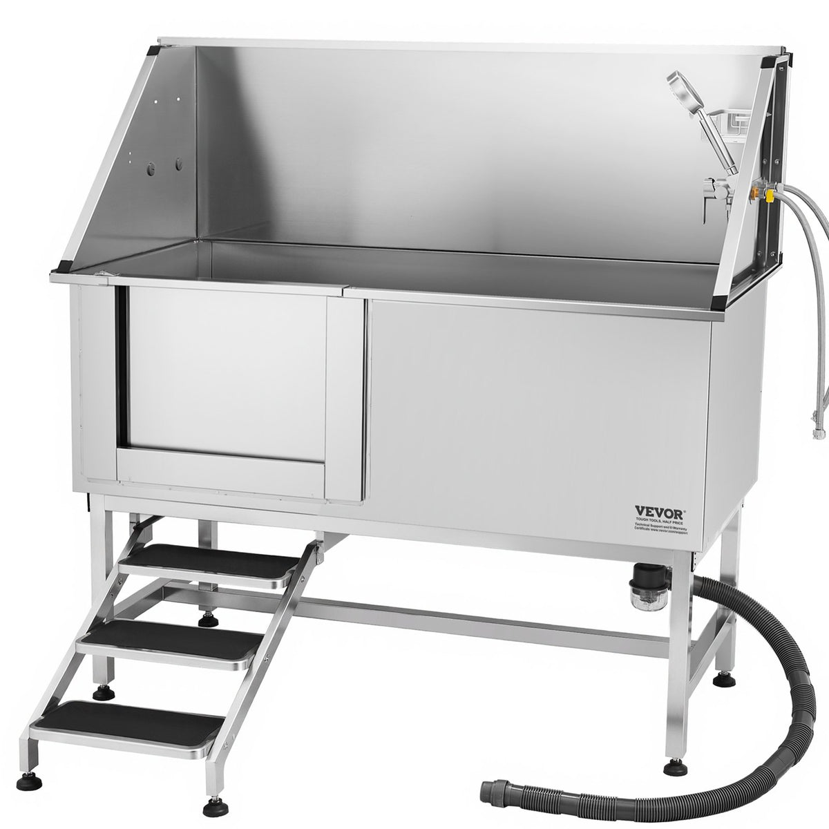 62 Inch Dog Grooming Bath Tub Stainless Steel w Stairs Water Filter Left