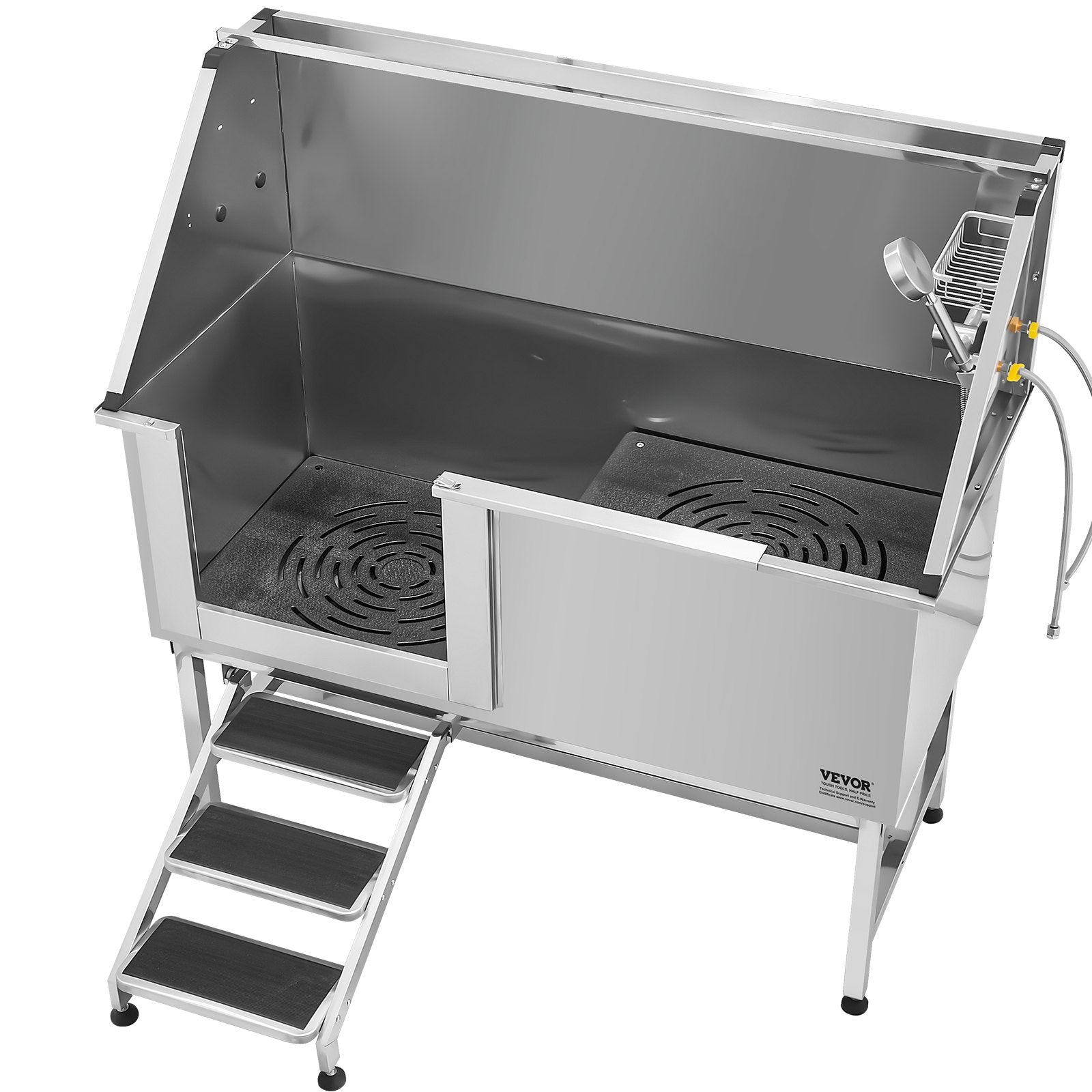 62 Inch Dog Grooming Bath Tub Stainless Steel w Stairs Water Filter Left