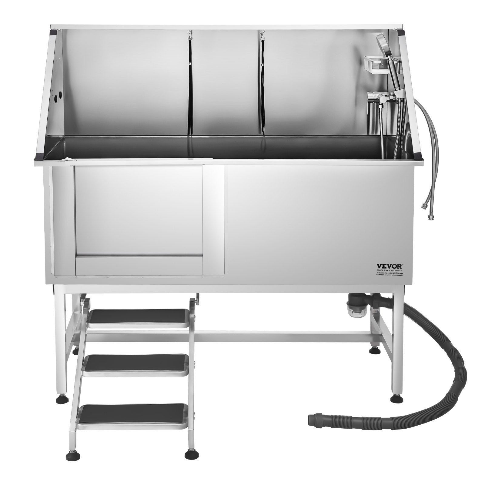 62 Inch Dog Grooming Bath Tub Stainless Steel w Stairs Water Filter Left