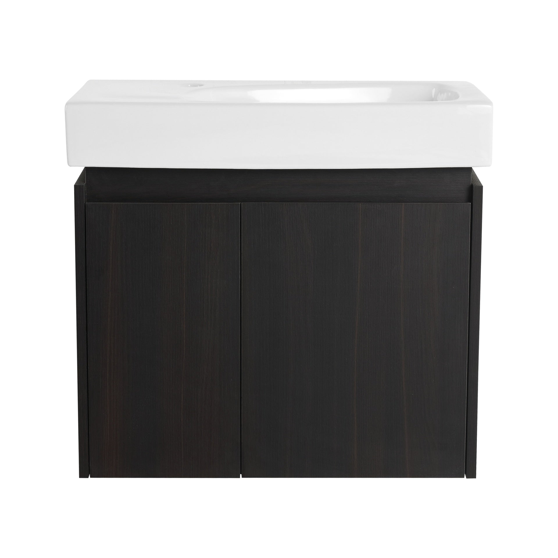24 Inch Bathroom Vanity with Ceramic Basin, Wall Mounted Floating Vanity Sink Combo, Wooden Storage Cabinet with Double Doors for Bathroom,Black