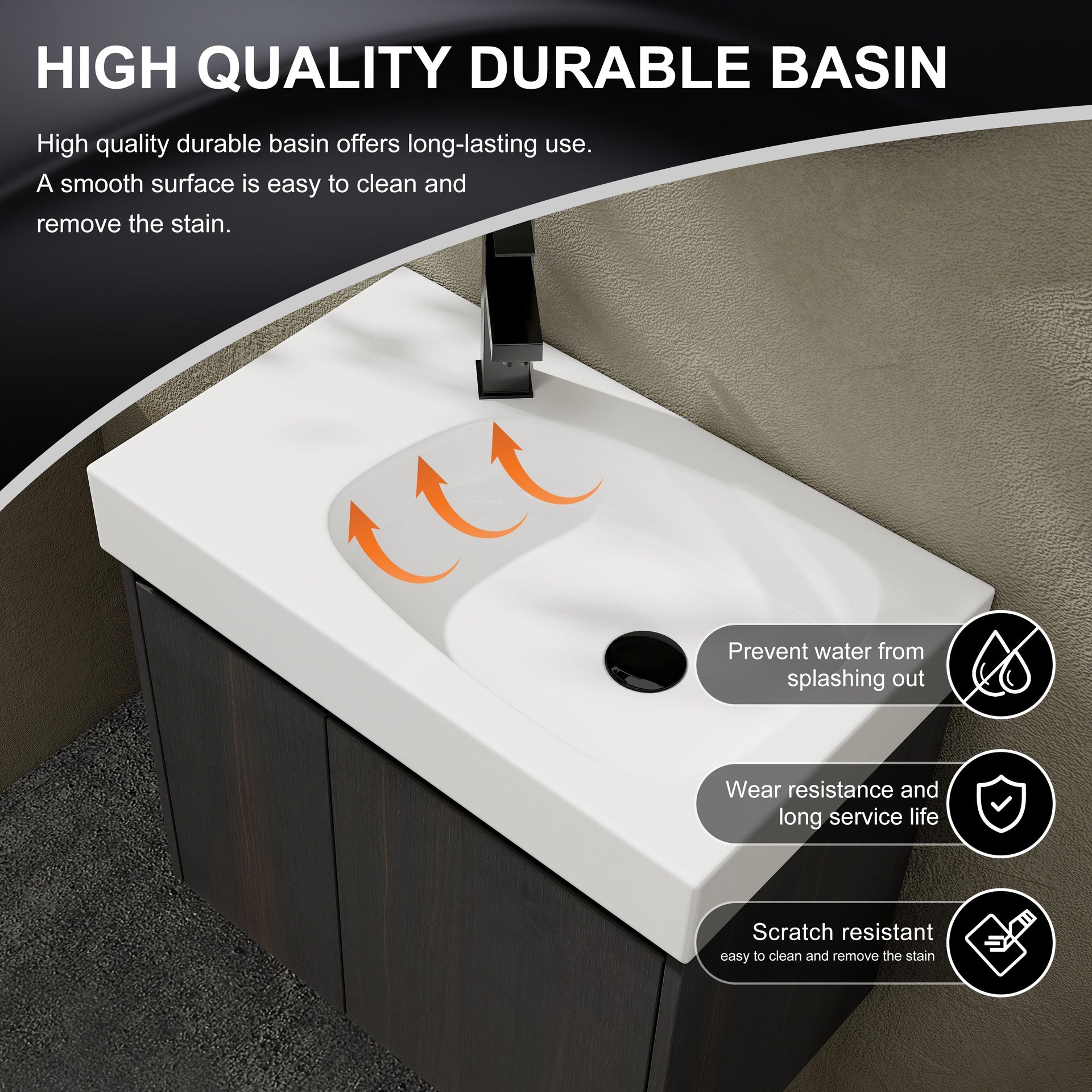 24 Inch Bathroom Vanity with Ceramic Basin, Wall Mounted Floating Vanity Sink Combo, Wooden Storage Cabinet with Double Doors for Bathroom,Black
