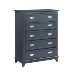 Navy Blue Finish Storage Chest with 5 Drawers Wooden Modern Bedroom Furniture 1pc Vertical Dresser