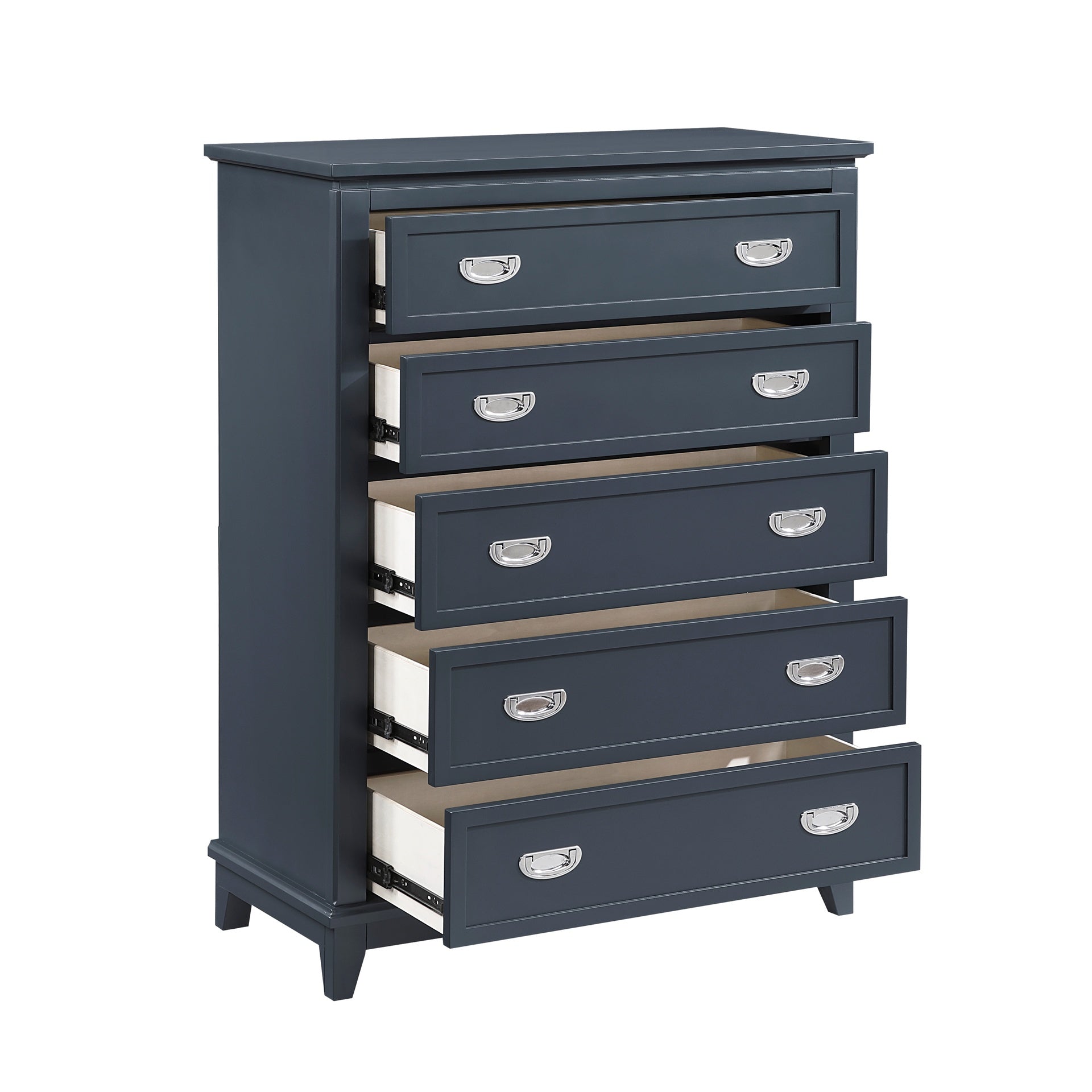 Navy Blue Finish Storage Chest with 5 Drawers Wooden Modern Bedroom Furniture 1pc Vertical Dresser