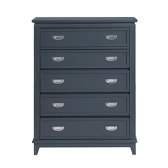 Navy Blue Finish Storage Chest with 5 Drawers Wooden Modern Bedroom Furniture 1pc Vertical Dresser